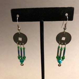 Chinese coin/ beads earrings.